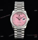 Swiss Replica Rolex Day-Date 36mm 904L CS Cal.3255 Watch Diamond Bezel Pink opal Dial